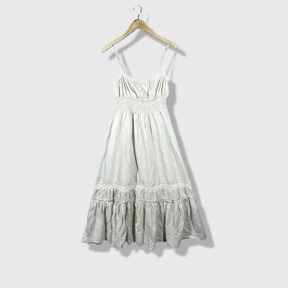 Very J Dresses & Skirts - Very J Midi Dress Women Medium Beige Cottagecore Boho Smocked Tiered Lace Trim